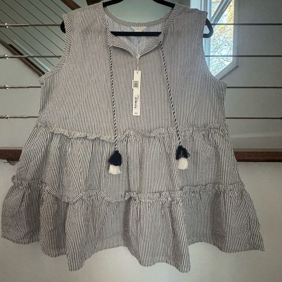 Caslon Tops - Caslon NWT Striped Tassel Tiered Sleeveless Top - navy & White